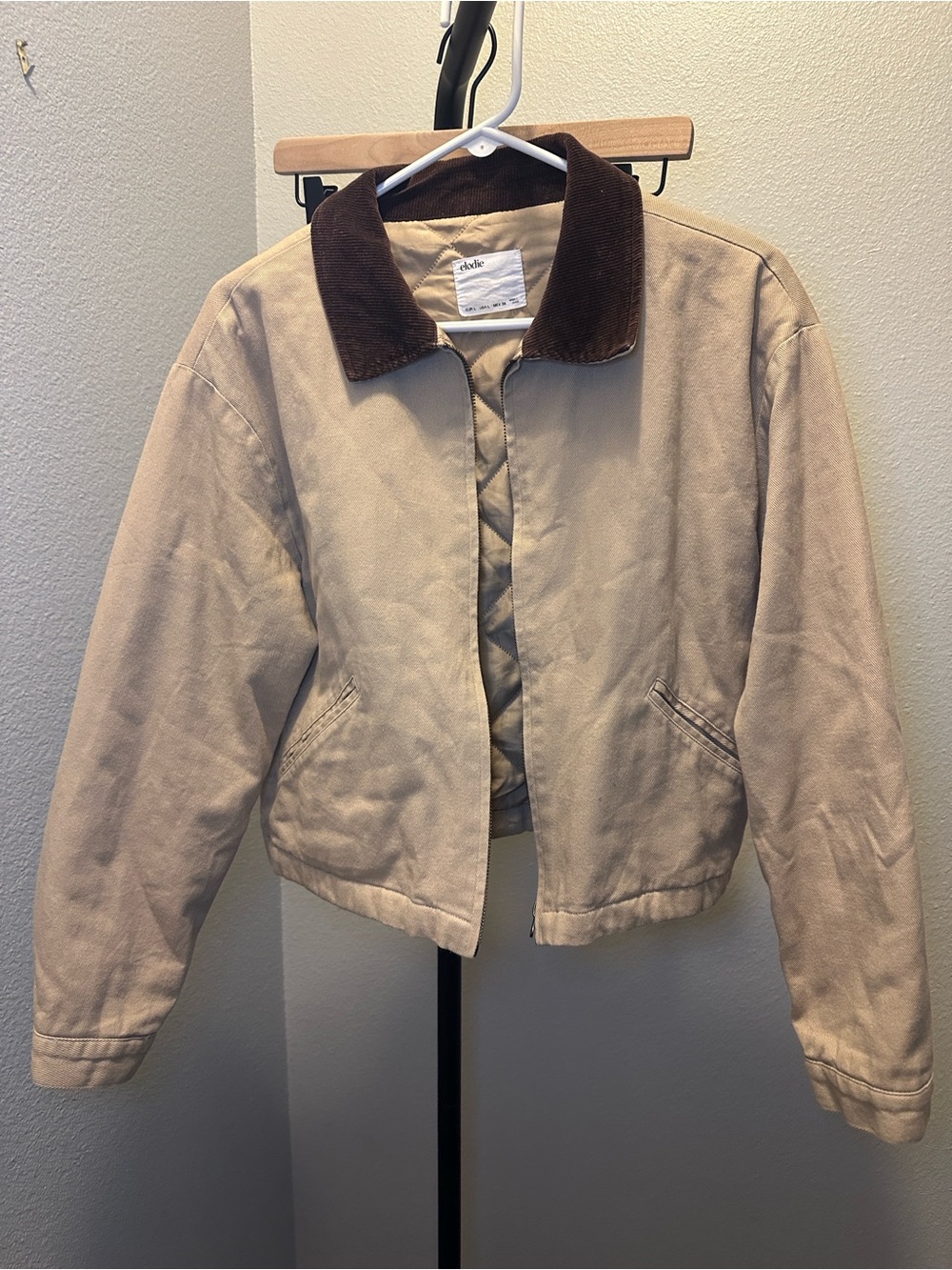 Elodie Tan Barn Jacket Corduroy Collar Quilted Lined Chore Coat